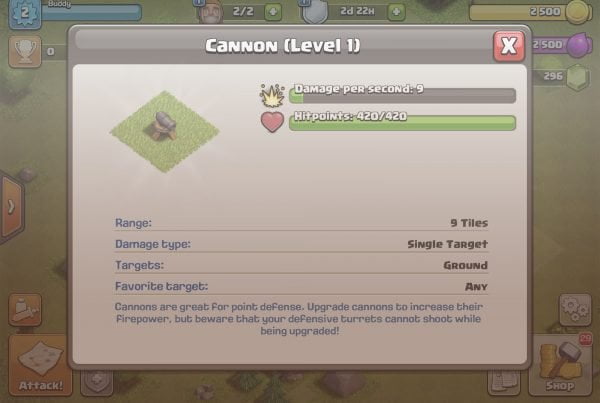 Clash of Clans Cannon Info